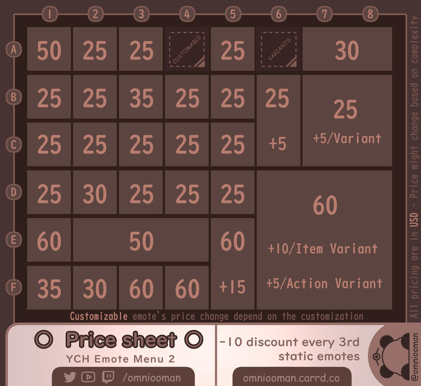 Menu 2 Price Sheet Click to open