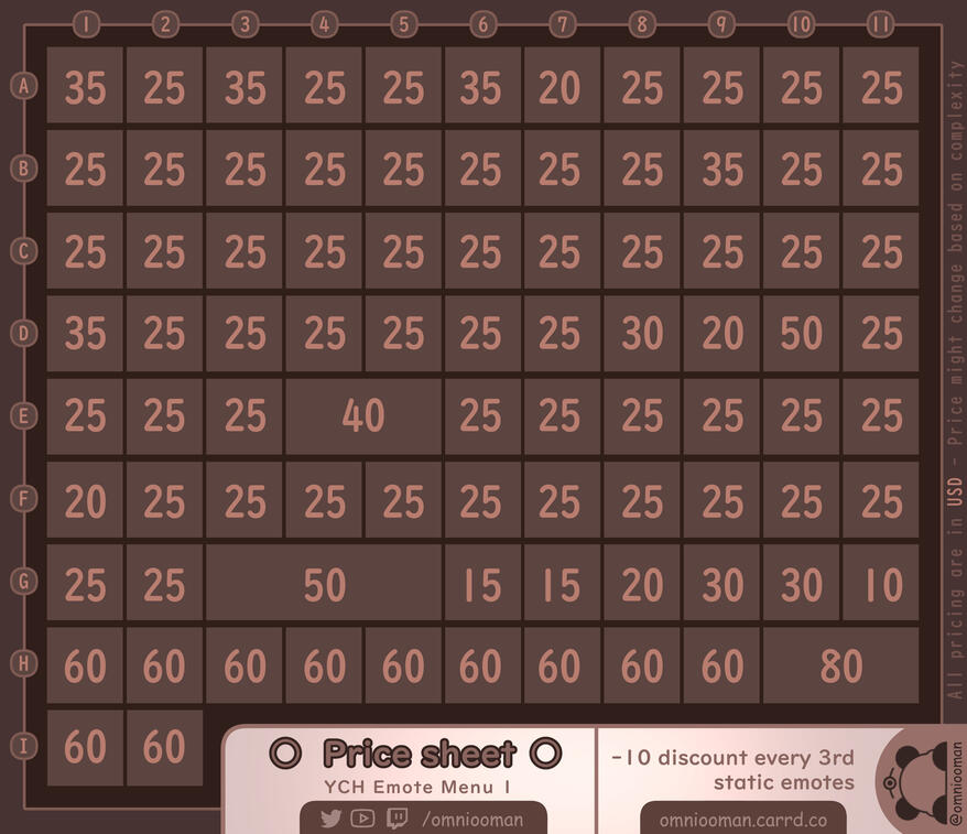 Menu 1 Price Sheet Click to open